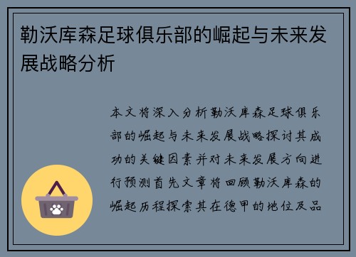 勒沃库森足球俱乐部的崛起与未来发展战略分析